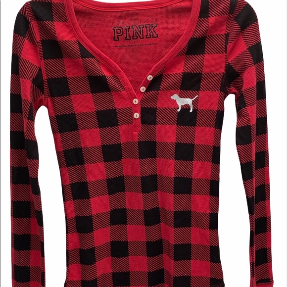 Pink Victoria’s Secret pajama top red and black plaid size X small 4 buttons - Picture 5 of 9